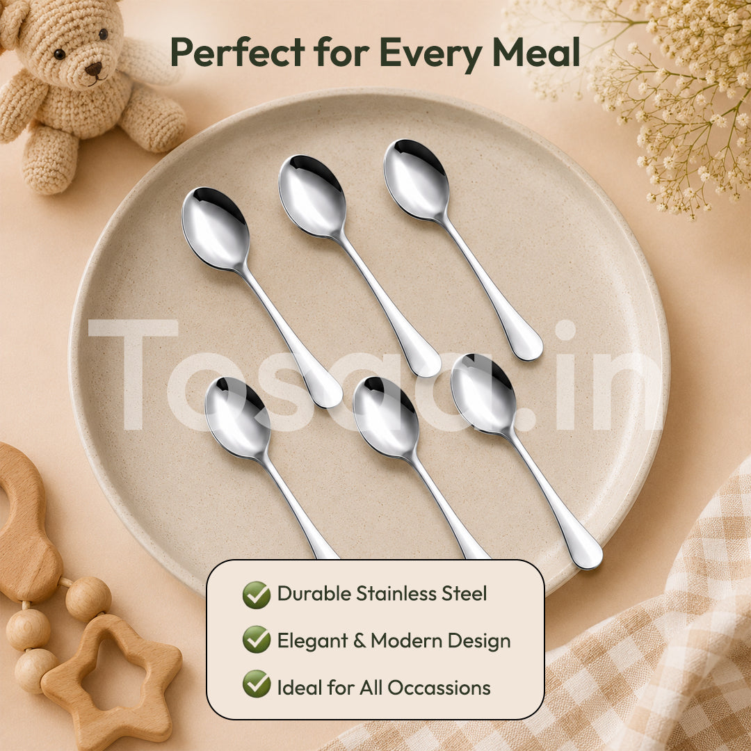 Tosaa Tea Spoon ROYAL PLAIN 16G-6-Piece Stainless Steel Spoon Set, Set of 6