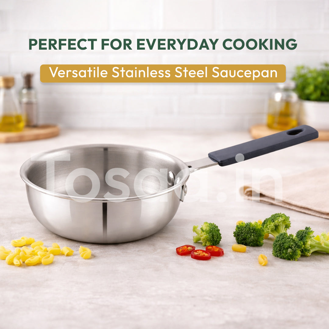 TOSAA TRIPLY MINI FRY PAN- 3-Ply Stainless Steel | Small Non-Stick Frying Pan | Induction & Gas Compatible,Mini Triply Fry Pan for Everyday Cooking | Non-Reactive Steel,Use for TADKA