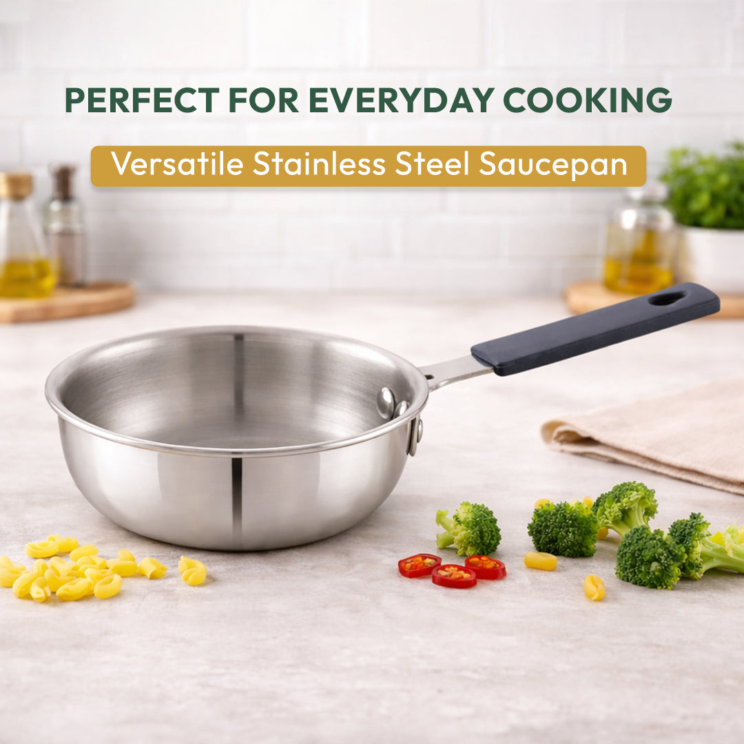 TOSAA TRIPLY MINI FRY PAN- 3-Ply Stainless Steel | Small Non-Stick Frying Pan | Induction & Gas Compatible,Mini Triply Fry Pan for Everyday Cooking | Non-Reactive Steel,Use for TADKA