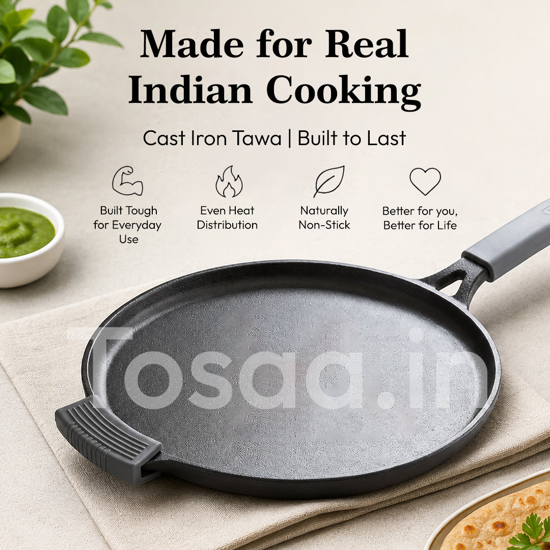 TOSAA CAST IRON DOSA TAWA WITH LONG HANDLE (28 CM)