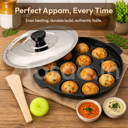Tosaa Non-Stick 12 Cavity Appam Patra with Stainless Steel Lid- Back