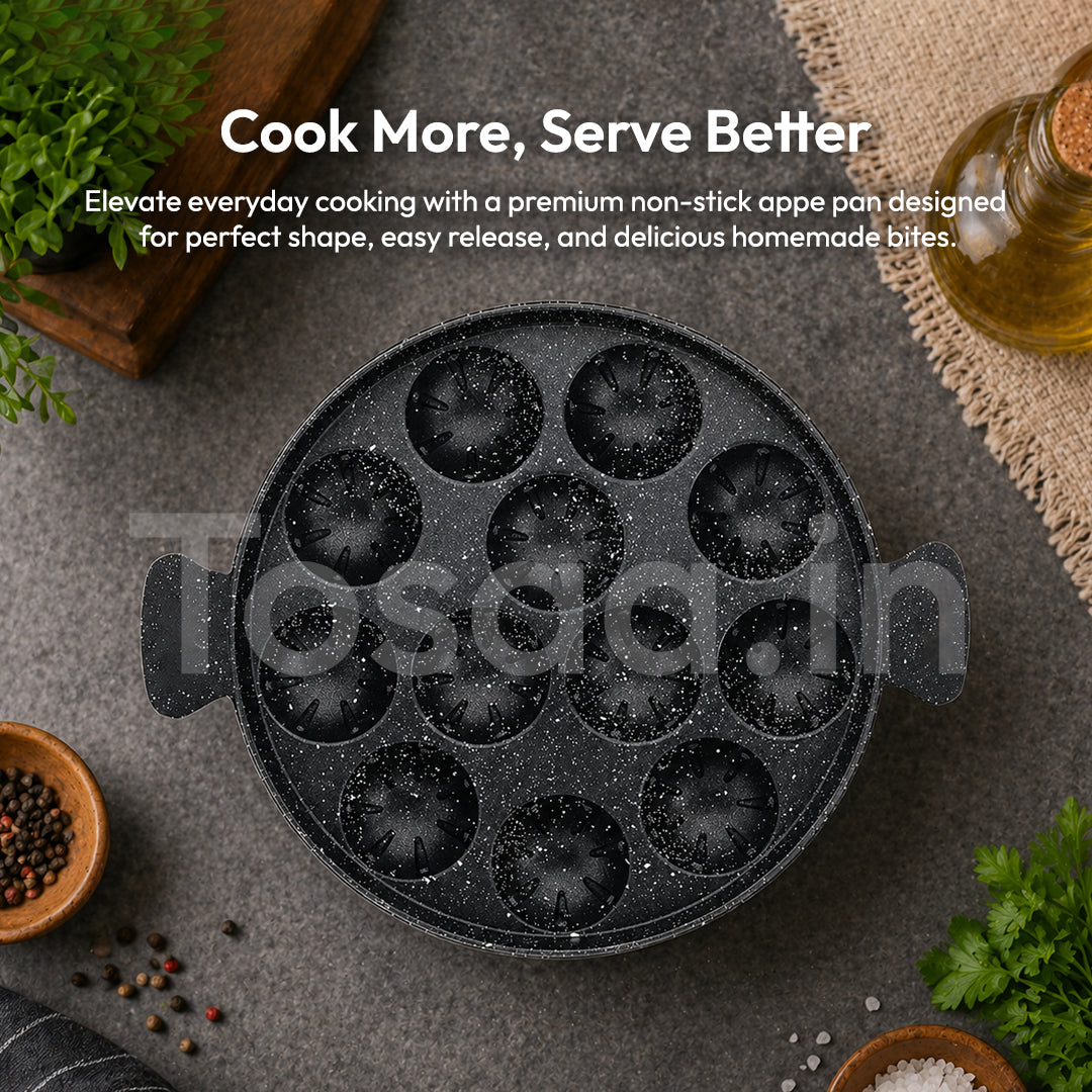 Tosaa Non-Stick Grill Appam 12 Cavity Designer with Stainless Steel Lid Gas Compatible