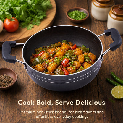 Non-Stick Kadhai, 18cm, Aluminium, Black