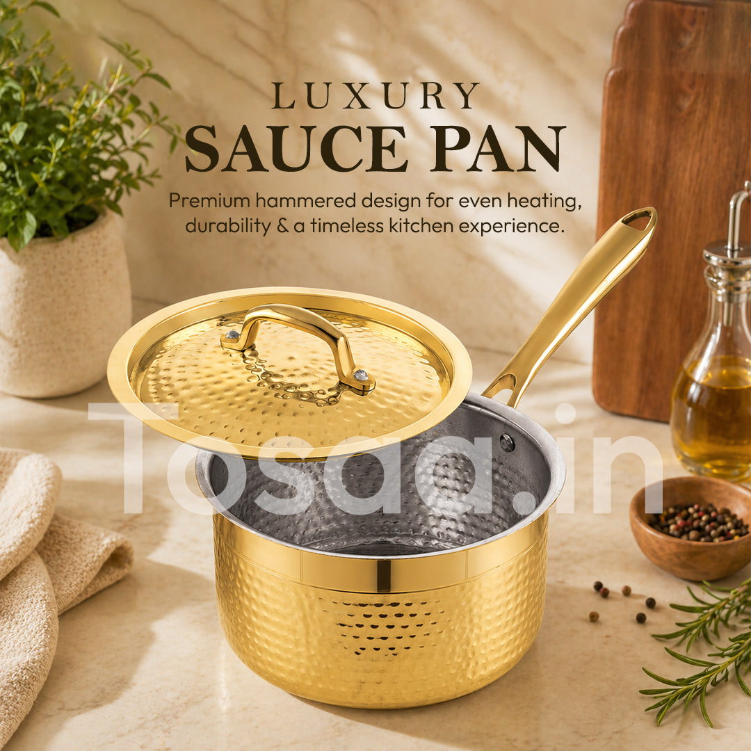 JALKUMBH BRASS SAUCE PAN (1200 ML), WITH LONG HANDLE with Insulated Heat-Resistant Handle-Ideal Gift for Any Occasion