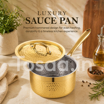 JALKUMBH BRASS SAUCE PAN (1200 ML), WITH LONG HANDLE with Insulated Heat-Resistant Handle-Ideal Gift for Any Occasion
