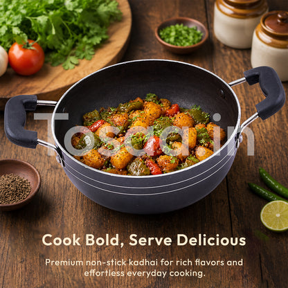 Non-Stick Kadhai, 18cm, Aluminium, Black