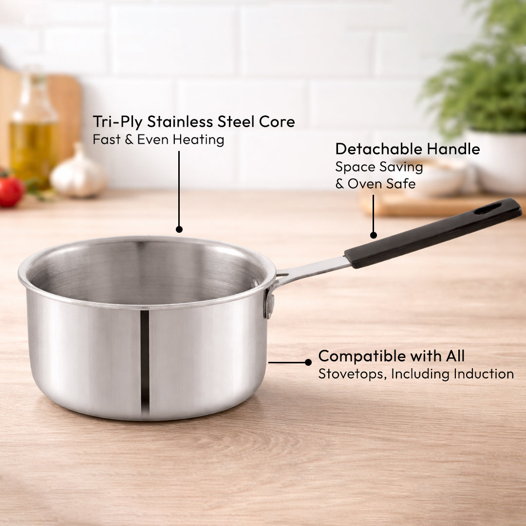 TOSAA TRIPLY MINI SAUCE PAN -3-Layer Base for Even Heating | Milk, Water, Tea Pan,Mini Sauce Pan | Dishwasher Safe | Cool-Touch Handle,IDEAL FOR BABY FOOD PREPARATION-SMALL QTY 1 CUP OR 1 BOWL VEG SOUP DAL