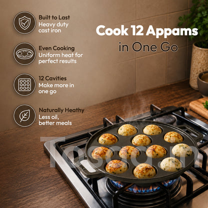 TOSAA CAST IRON APPAM MAKER 12 CAVITY (450 ML)