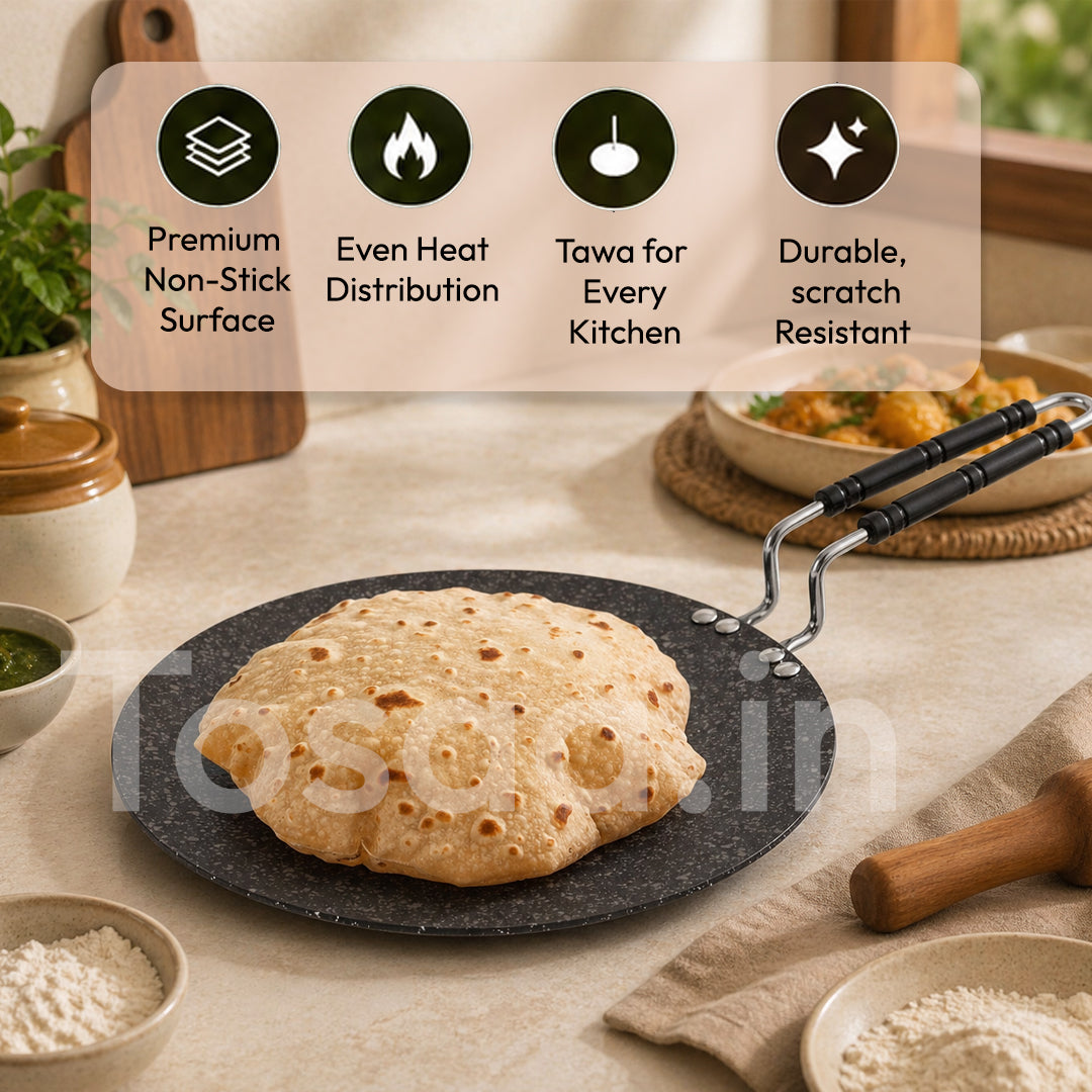 Tosaa Stone Power Induction Concave Roti Tawa Classic Range Non-Stick Cookware Tawa Pan - 25cm