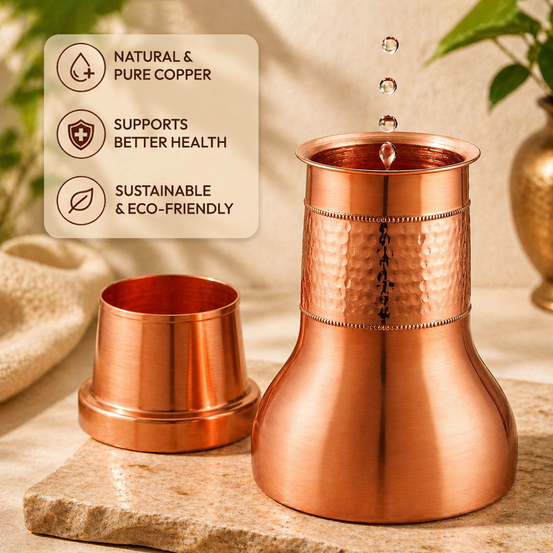 JALKUMBH Pure Zuchi Copper LILY Water pot                           1100 ml