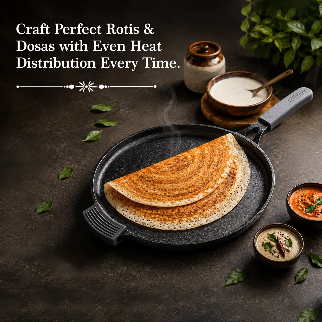 TOSAA CAST IRON DOSA TAWA WITH LONG HANDLE (28 CM)