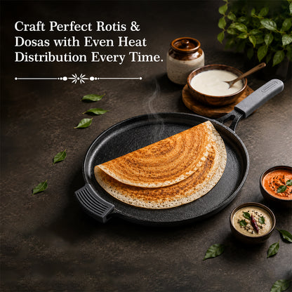TOSAA CAST IRON DOSA TAWA WITH LONG HANDLE (28 CM)