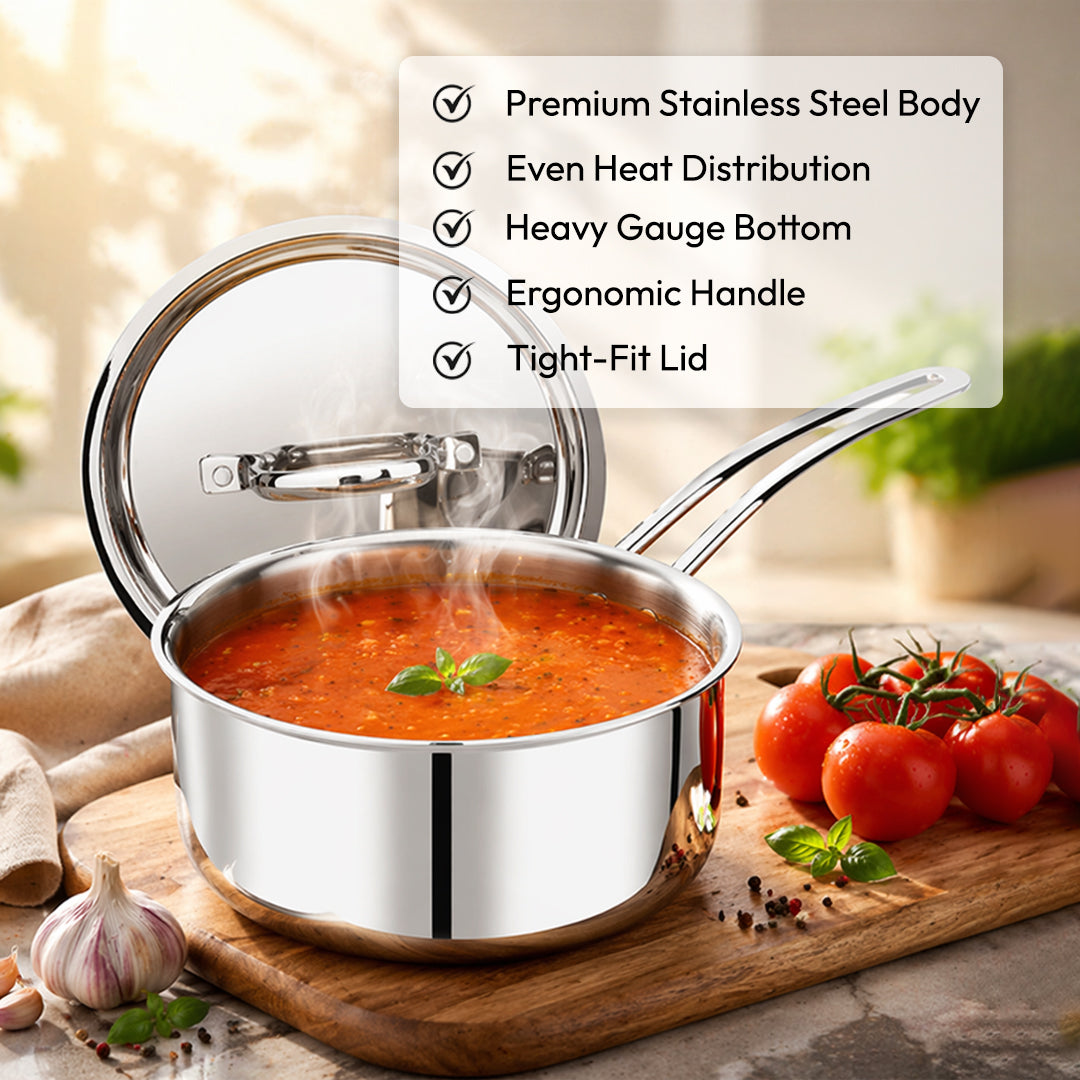 Tosaa stainless steel Sauce Pan 16 cm ,Premium stainless steel for the modern kitchen,safe for cooking all types of foods (1500 ml)