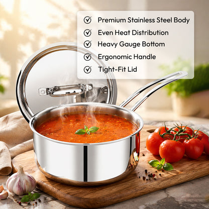 Tosaa stainless steel Sauce Pan 16 cm ,Premium stainless steel for the modern kitchen,safe for cooking all types of foods (1500 ml)
