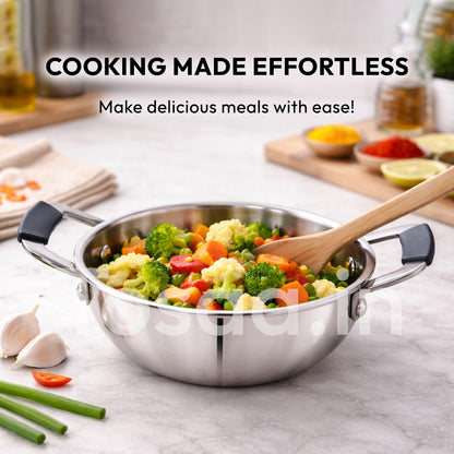 TOSAA TRIPLY MINI KADHAI, Mini Triply Kadhai – 3 Layer Base,Ideal for Frying, Tadka,Compact & Heavy Duty | Induction Base | Multipurpose Cookware,MIXING SMALL QTY,MAKING SMALL QTY HALWA