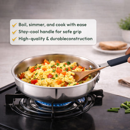 TOSAA TRIPLY MINI FRY PAN- 3-Ply Stainless Steel | Small Non-Stick Frying Pan | Induction & Gas Compatible,Mini Triply Fry Pan for Everyday Cooking | Non-Reactive Steel,Use for TADKA
