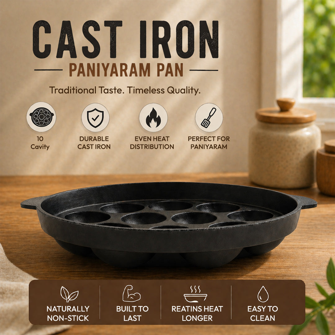 Tosaa Non-Stick 12 Cavity Appam Patra with Stainless Steel Lid- Back