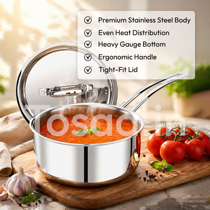 TOSAA SS TRY PLY SAUCE PAN WITH LID 18 CM