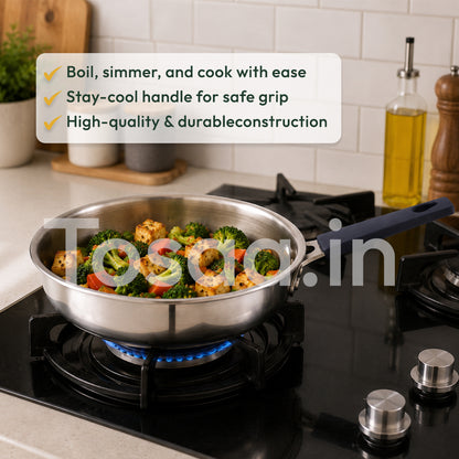TOSAA TRIPLY MINI FRY PAN- 3-Ply Stainless Steel | Small Non-Stick Frying Pan | Induction & Gas Compatible,Mini Triply Fry Pan for Everyday Cooking | Non-Reactive Steel,Use for TADKA