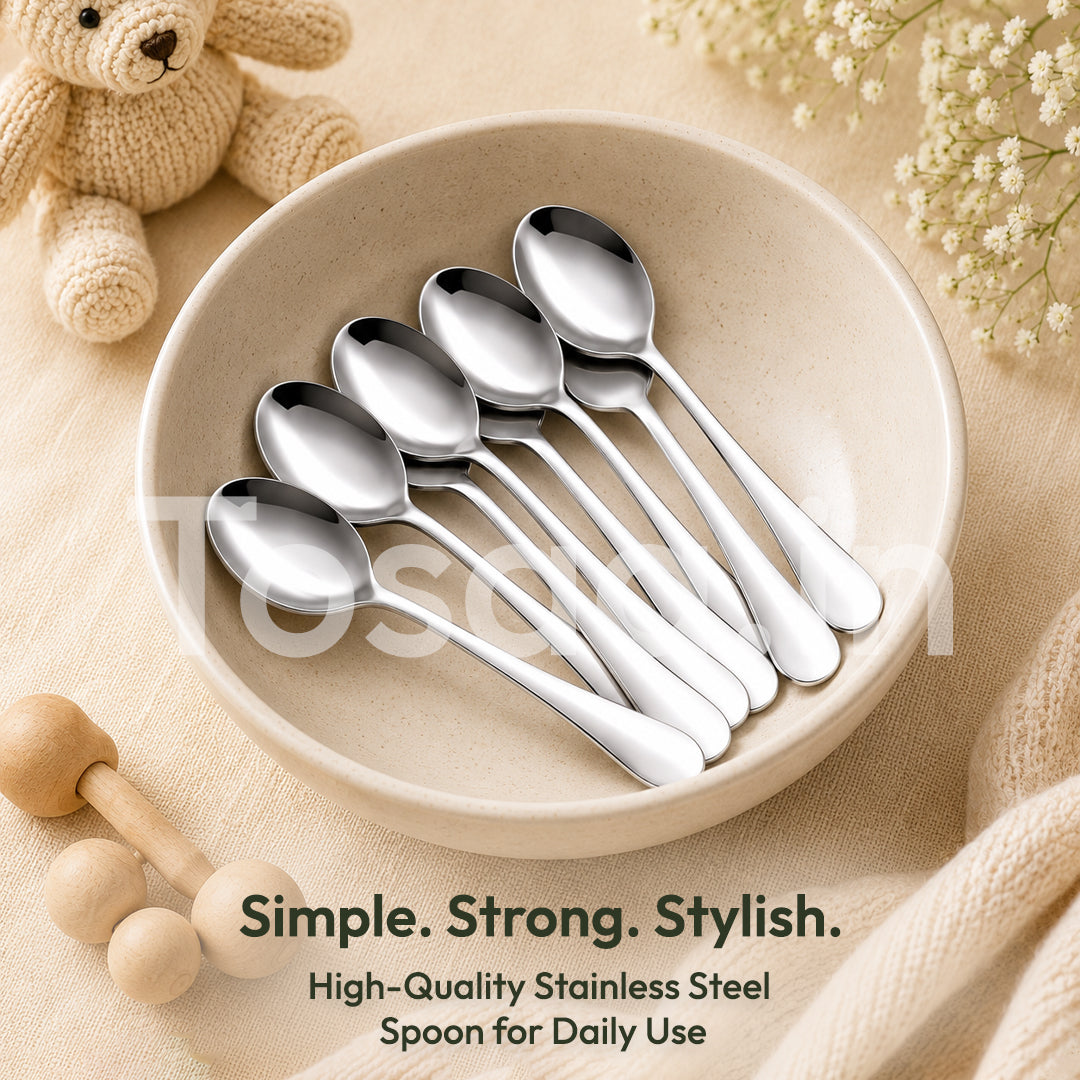 Tosaa Baby Spoon ROYAL PLAIN 16G-6-Piece Stainless Steel Spoon Set, Set of 6
