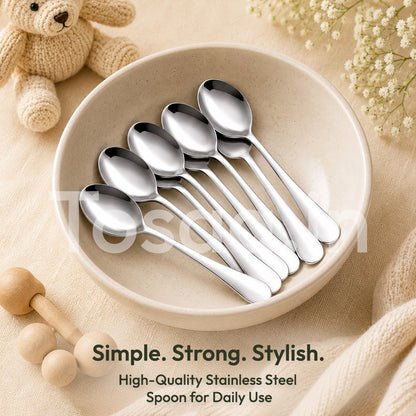 Tosaa Baby Spoon ROYAL PLAIN 16G-6-Piece Stainless Steel Spoon Set, Set of 6