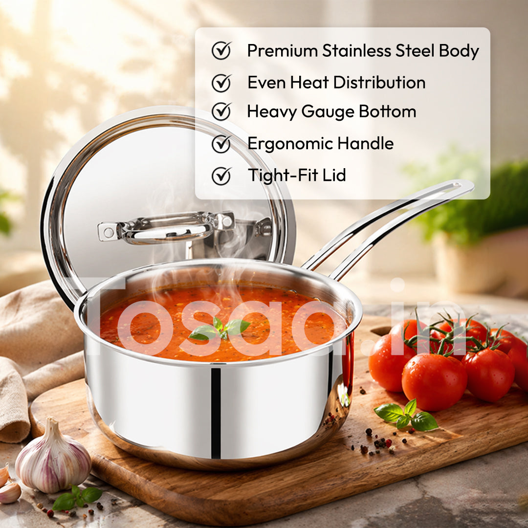 TOSAA SS TRY PLY SAUCE PAN WITH LID 16 CM