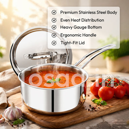 TOSAA SS TRY PLY SAUCE PAN WITH LID 16 CM