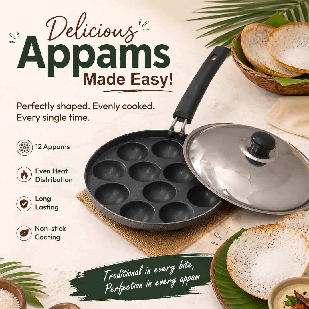 Aluminium Non-Stick 12 Cavity Appam Patra