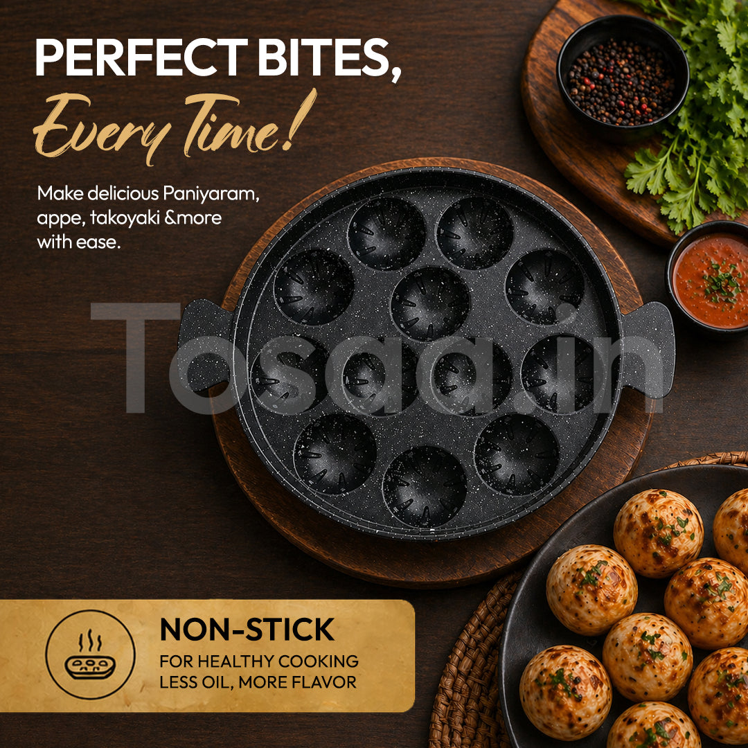 Tosaa Non Stick Grill Appam 12 Cavity Designer Gas Compatible, Color May Vary (NO LID)