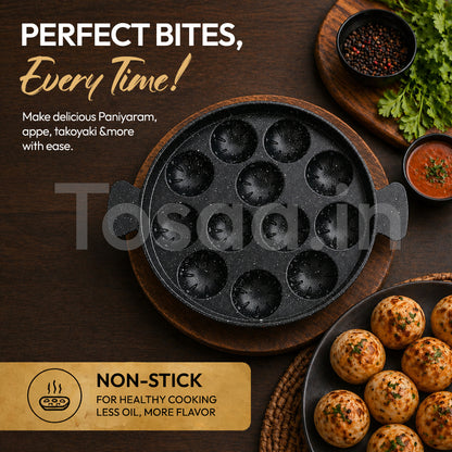 Tosaa Non Stick Grill Appam 12 Cavity Designer Gas Compatible, Color May Vary (NO LID)