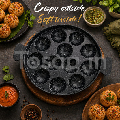 Tosaa Non Stick Grill Appam 12 Cavity Designer Gas Compatible, Color May Vary (NO LID)