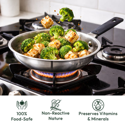 TOSAA TRIPLY MINI FRY PAN- 3-Ply Stainless Steel | Small Non-Stick Frying Pan | Induction & Gas Compatible,Mini Triply Fry Pan for Everyday Cooking | Non-Reactive Steel,Use for TADKA