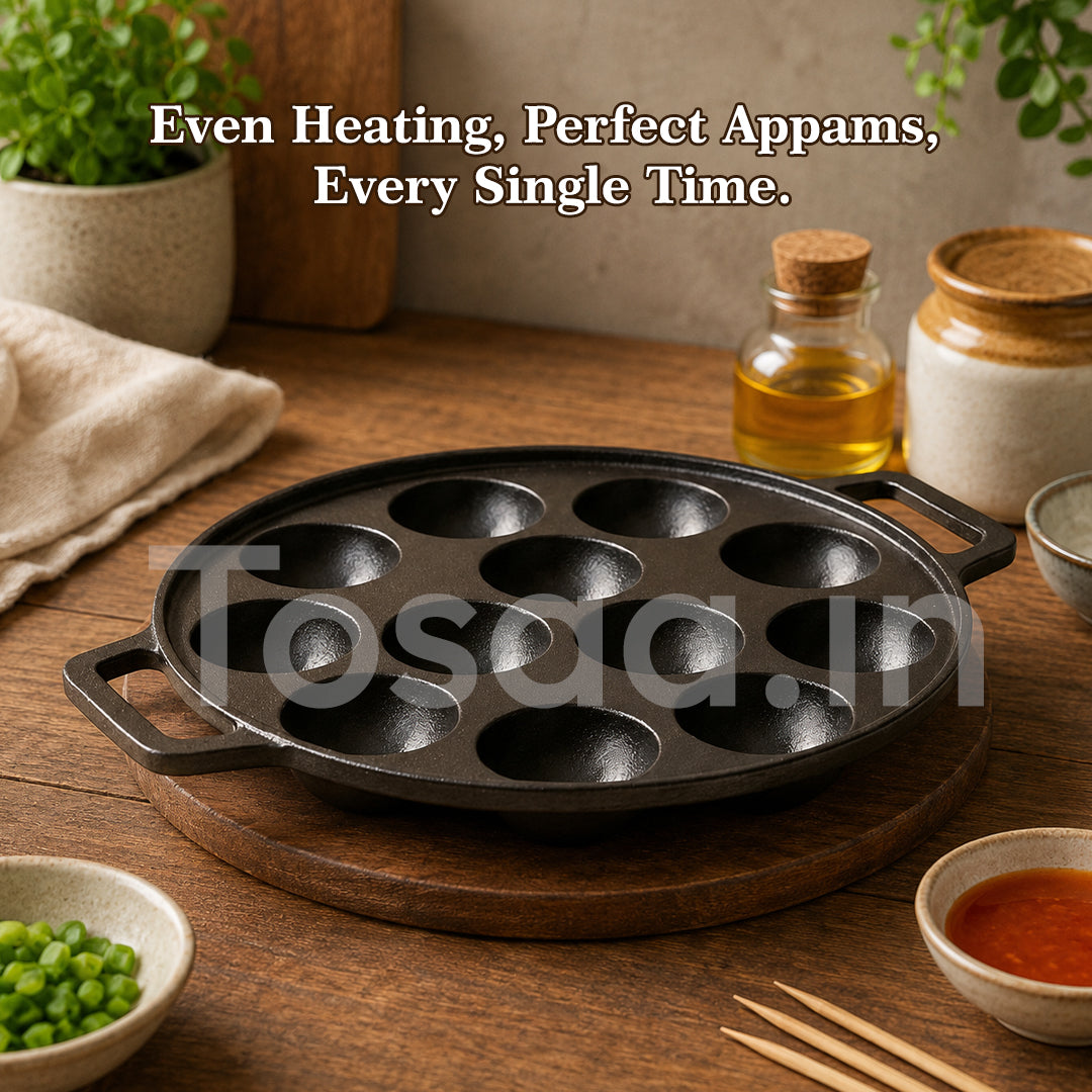 TOSAA CAST IRON APPAM MAKER 12 CAVITY (450 ML)