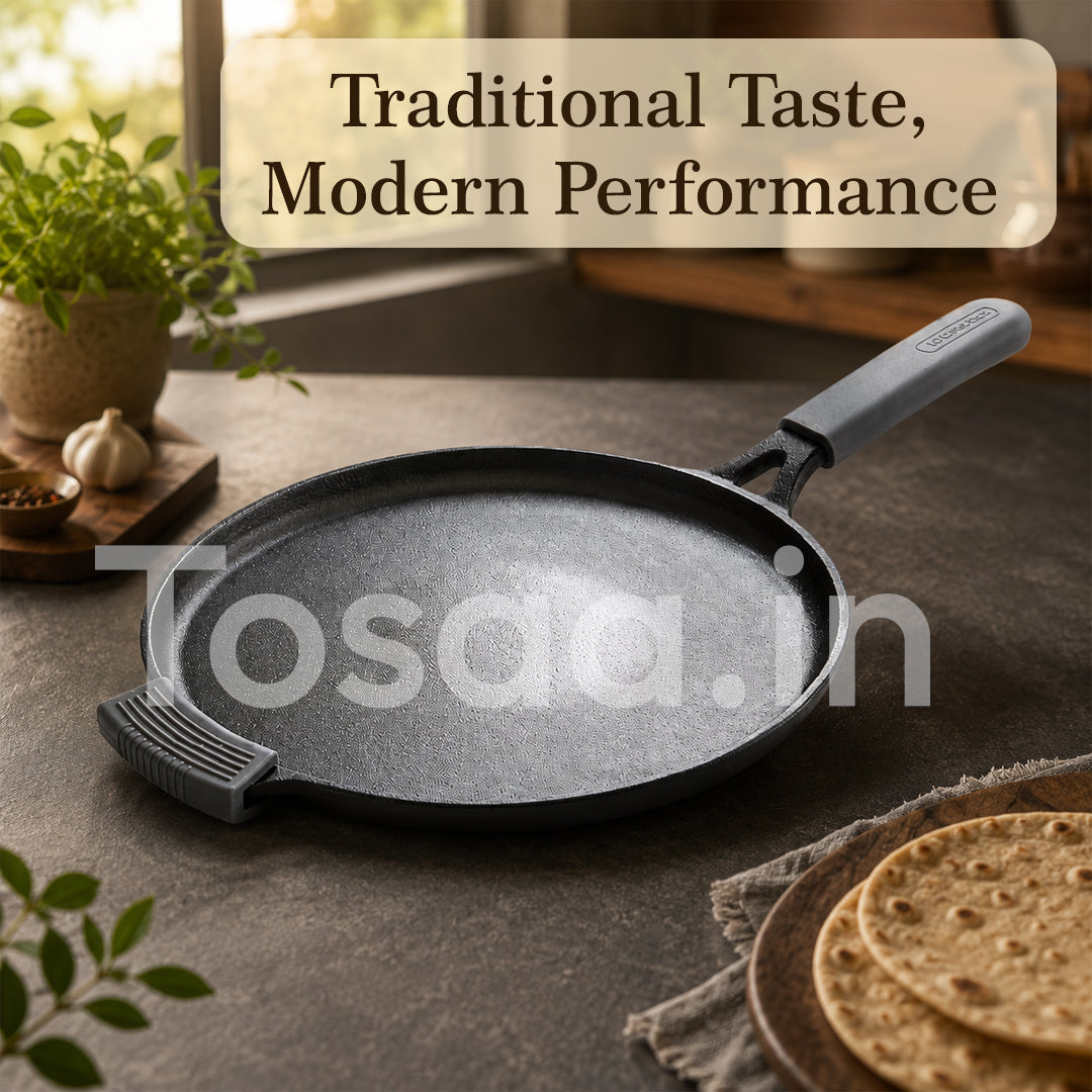 TOSAA CAST IRON DOSA TAWA WITH LONG HANDLE (28 CM)