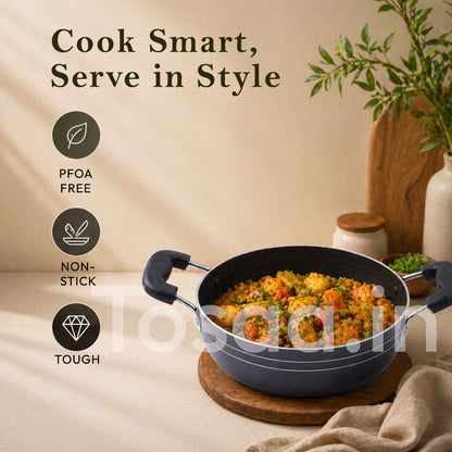 Non-Stick Kadhai, 18cm, Aluminium, Black