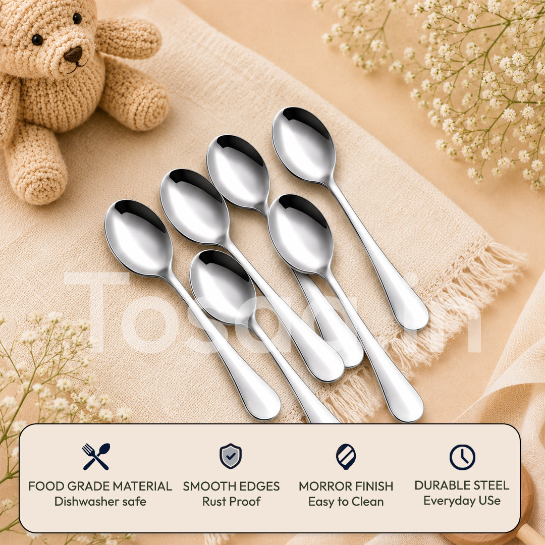 Tosaa Baby Spoon ROYAL PLAIN 16G-6-Piece Stainless Steel Spoon Set, Set of 6
