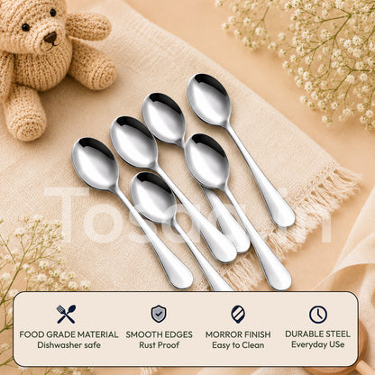 Tosaa Baby Spoon ROYAL PLAIN 16G-6-Piece Stainless Steel Spoon Set, Set of 6
