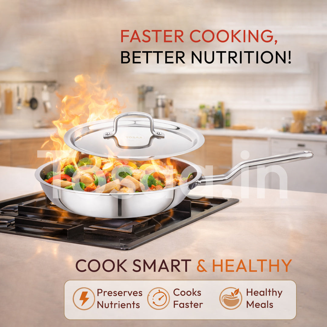 TOSAA SS TRY PLY FRY PAN WITH LID 22 CM
