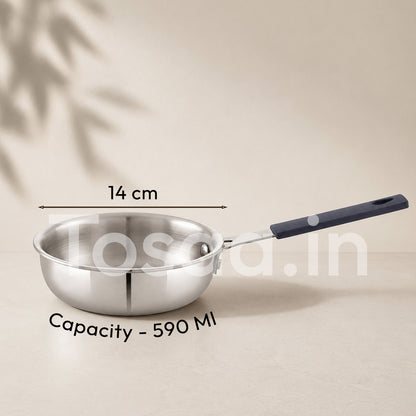 TOSAA TRIPLY MINI FRY PAN- 3-Ply Stainless Steel | Small Non-Stick Frying Pan | Induction & Gas Compatible,Mini Triply Fry Pan for Everyday Cooking | Non-Reactive Steel,Use for TADKA