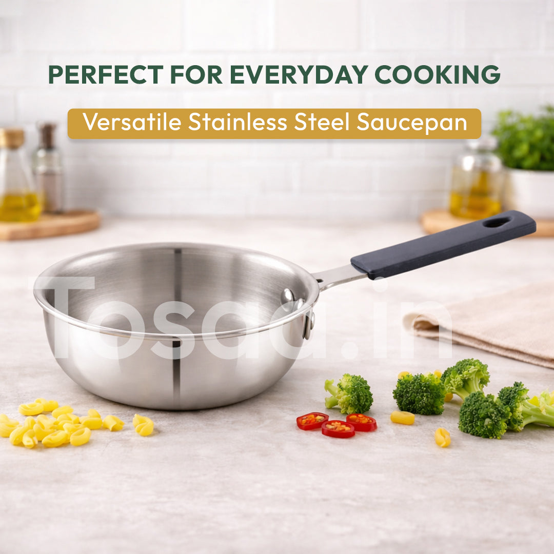 TOSAA TRIPLY MINI FRY PAN- 3-Ply Stainless Steel | Small Non-Stick Frying Pan | Induction & Gas Compatible,Mini Triply Fry Pan for Everyday Cooking | Non-Reactive Steel,Use for TADKA
