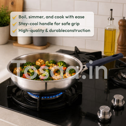 TOSAA TRIPLY MINI FRY PAN- 3-Ply Stainless Steel | Small Non-Stick Frying Pan | Induction & Gas Compatible,Mini Triply Fry Pan for Everyday Cooking | Non-Reactive Steel,Use for TADKA